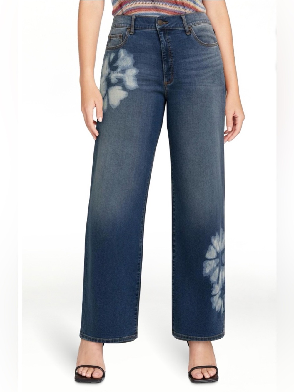 NWT Jessica Simpson Mid-Rise Relaxed Straight-Leg Jeans White Print size: 10 - Picture 3 of 8